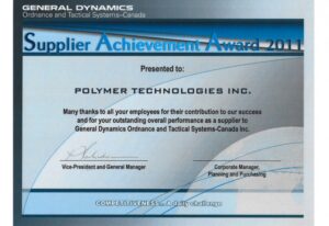 Supplier Achievement Award 2011 Presented to: Polymer Technologies INC.
