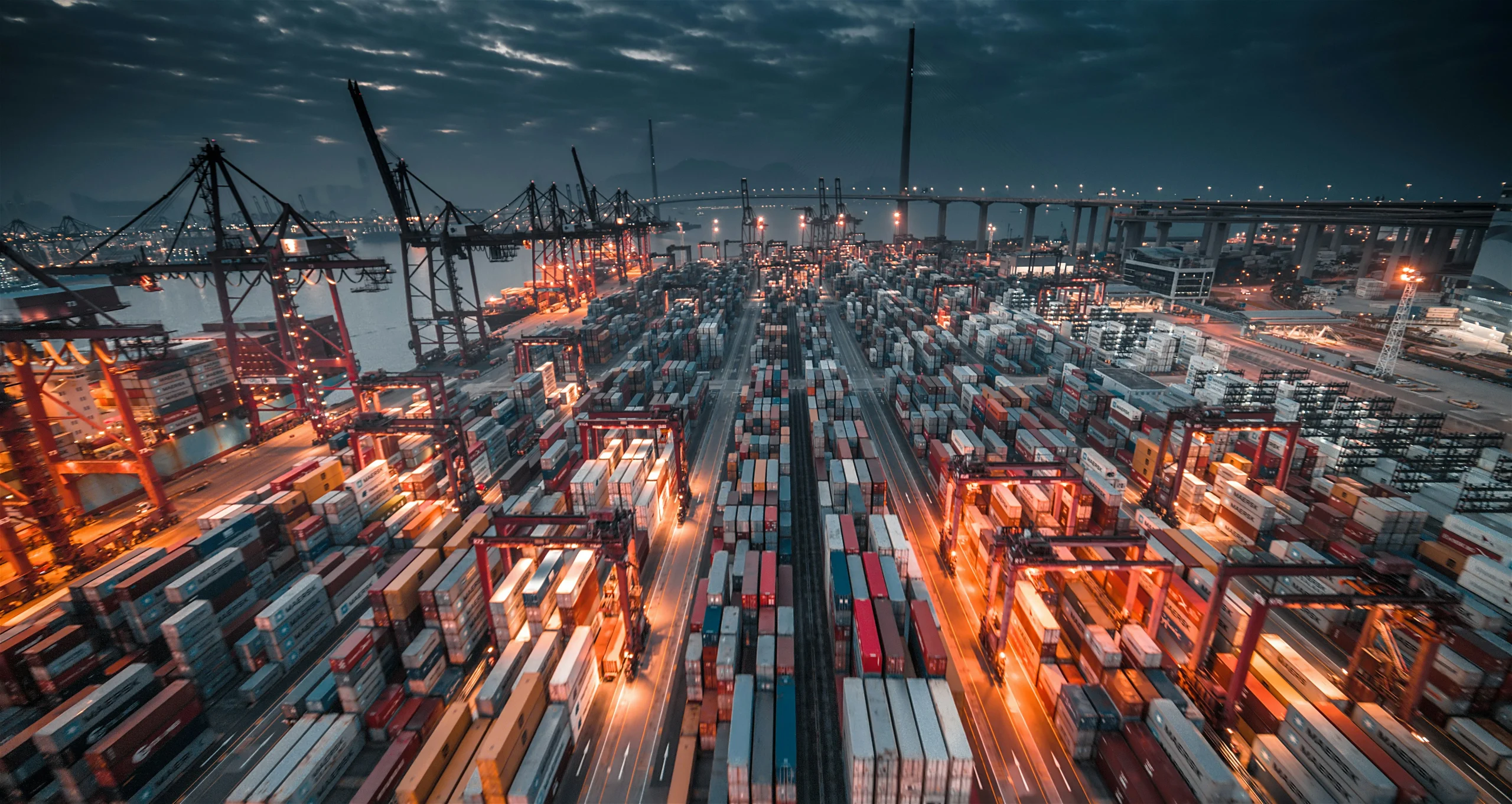 shipping containers at night